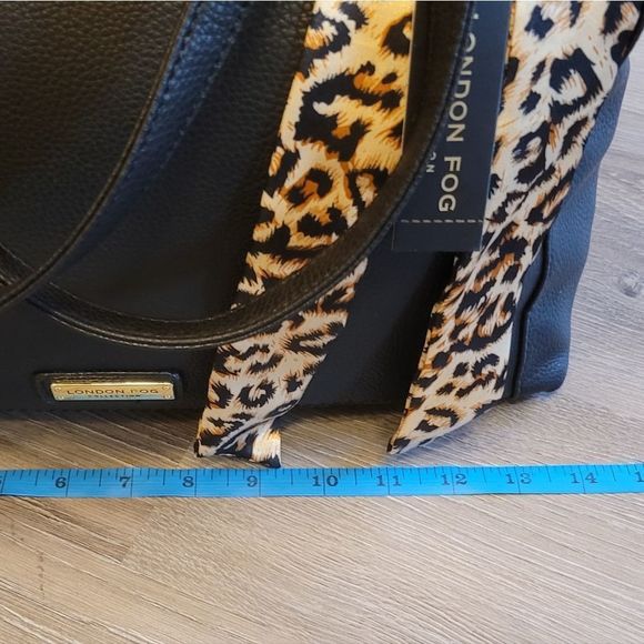 NEW Black London Fog Quendi Satchel w/ Leopard Print Twilly - Picture 9 of 11